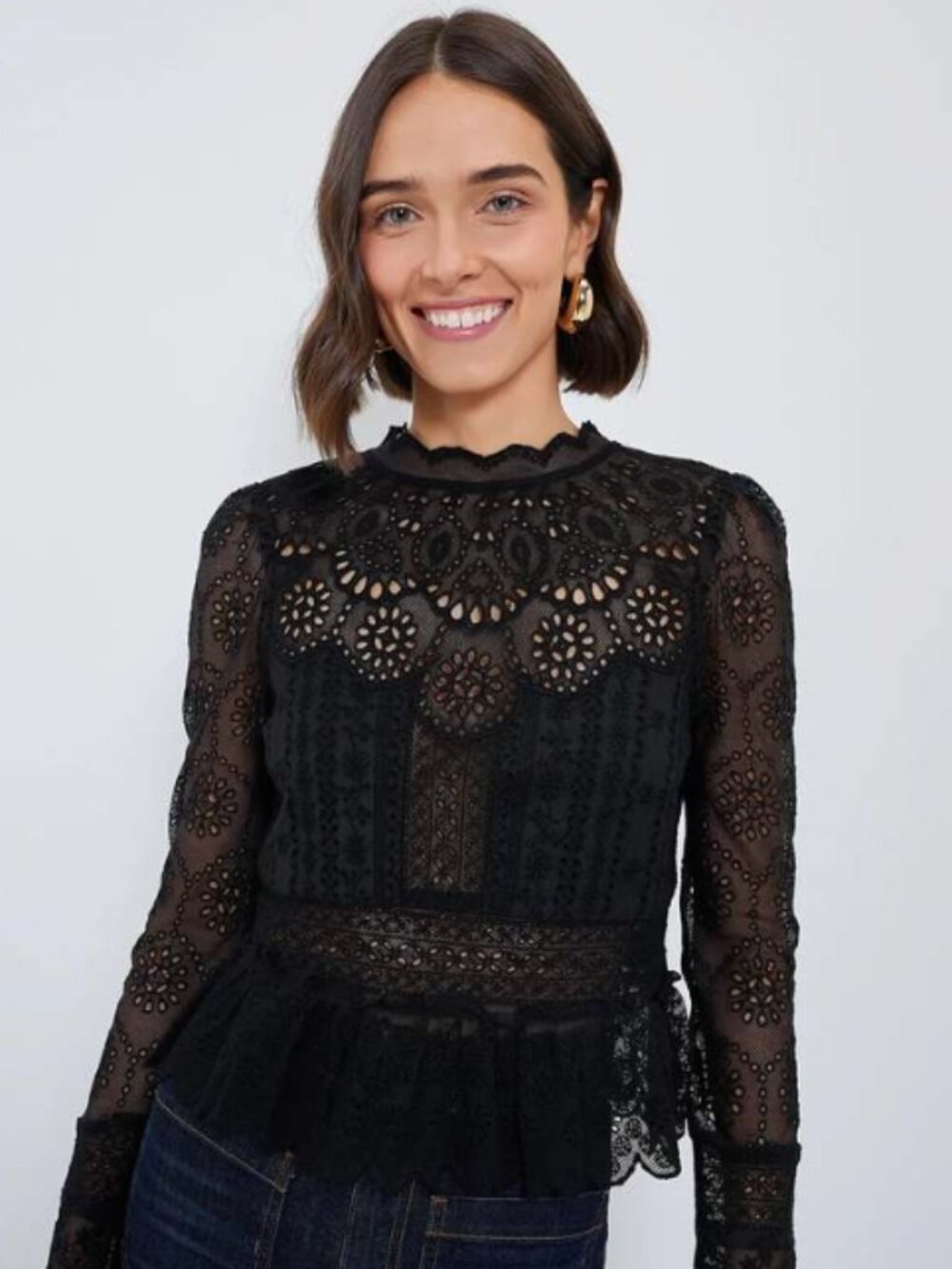 SEA Lainey Embroidered Lace Top Black Size 0